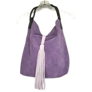 Uno Alla Volta Florentine purple suede bucket bag braided leather handles